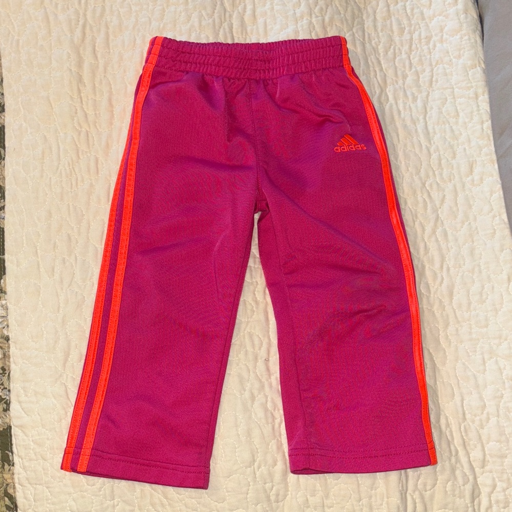 Adidas Kids' Magenta Joggers with Orange Stripes